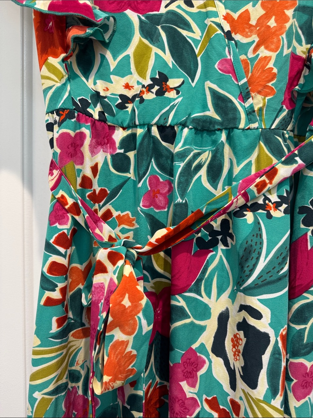 BloomChic Teal Multicolor Floral V-Neck Maxi Dress - Picture 4 of 5